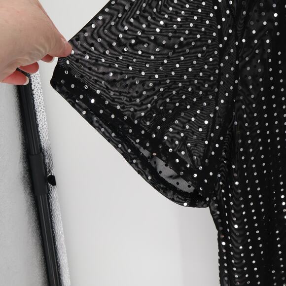 Black Mesh Sequin Tunic Dress Oversized Sheer T-Shirt Mini Clubwear One Size - Picture 3 of 6